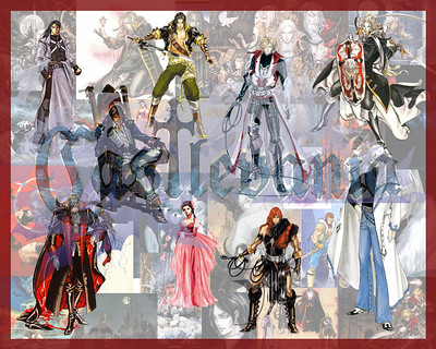 all the various castlevania protagonists, arranged in two rows